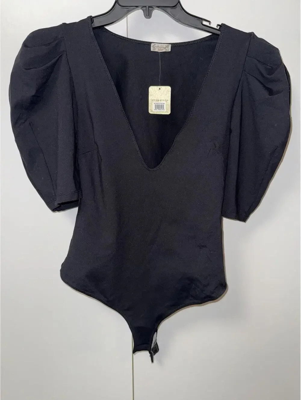 Free People womens deep v neck Bodysuit top sz M Puff Sleeve NEW $68 y2k minimal